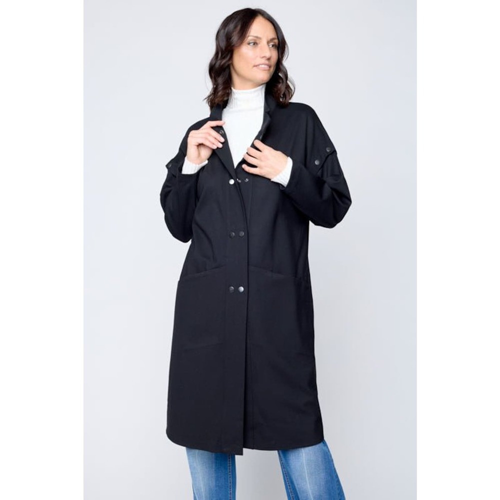 Women's Black Coat Cardigan Size M Removable Sleeves Button-Up Midi Length NWT - Picture 2 of 2